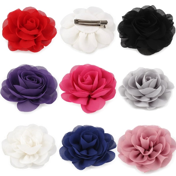 Simple 8.5cm Girly Wedding Special Occasion Chiffon Petals Flower Hair Clip Rose poppy Fabric Hair Flowers For Kids Girls Hair Accessories