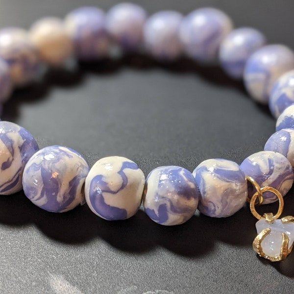 The Zanna- Polymer Clay Stretchy Bead Bracelet with Stone Charm