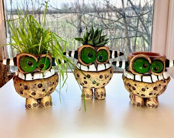 Cache-pot en argile, Monster Pot, stylo personnage en céramique ou cache-pot Fugly