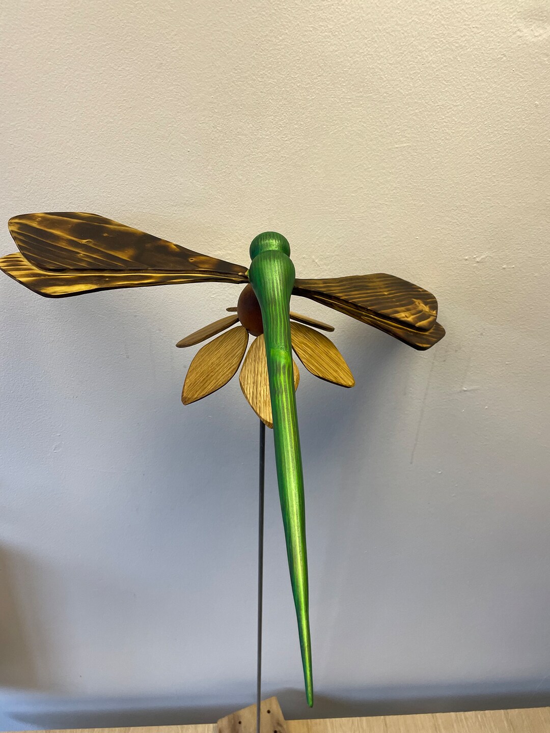 Decorative Garden Ornament, Wooden Sculpture, Dragonfly on