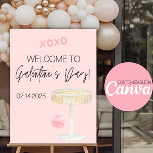 Editable Galentine&#39;s Welcome Sign Template, Valentine&#39;s Party Printable Decor, XOXO Valentine&#39;s Day, Galentines Day Party, Galentine&#39;s Decor