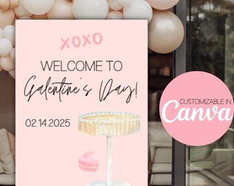 Editable Galentine's Day Welcome Sign, Printable Party Decor (Digital Download)
