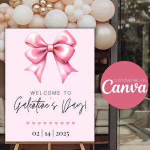 Galentines Day, Girls Night Sign Template, Printable Galentines Party, Pink Bow, Valentine&#39;s Day Pink Heart Galentine&#39;s Day, Welcome Sign