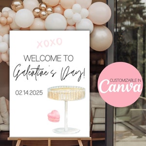 Editable Galentine&#39;s Welcome Sign Template, Valentine&#39;s Party Printable Decor, XOXO Valentine&#39;s Day, Galentines Day Party, Galentine&#39;s Decor