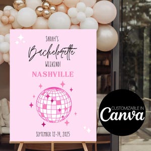 Letrero de bienvenida editable para despedida de soltera, temática vaquera rosa de Nash Bash (descarga digital)