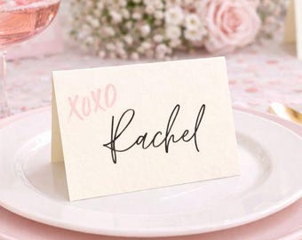 Galentine’s Day Name Card Template, XOXO Place Cards, Printable Tent Cards, Editable Canva Name Cards, Valentine Table Decor
