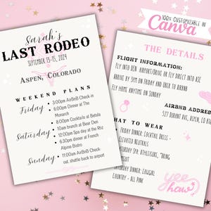 Western Bachelorette Itinerary Template, Bachelorette Decoration, Last Rodeo, Nashville Bachelorette Weekend, Digital Download, Pink Cowgirl
