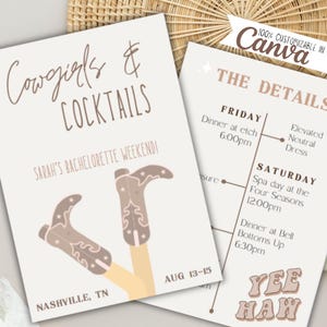 Cowgirls And Cocktails Bachelorette Invitation, Cowgirl Bach Itinerary, Nashville Bach Last Rodeo, Western Bachelorette, Custom Template