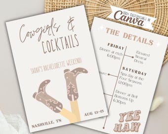 Cowgirls & Cocktails Bachelorette Itinerary, Nashville Western Theme (Digital Download)