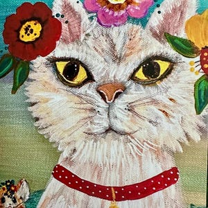 Carte maman chat - couronne de fleurs - intérieur vierge