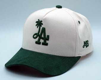 LA Palm Tree Snapback Hat – Suede Brim Cotton Cap, 3D Embroidery