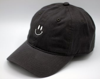 Embroidered Smiley Face Dad Hat: 100% Cotton