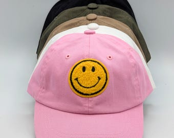 Chenille Smiley Patch Kids Baseball Cap – Retro Emoji Toddler Hat