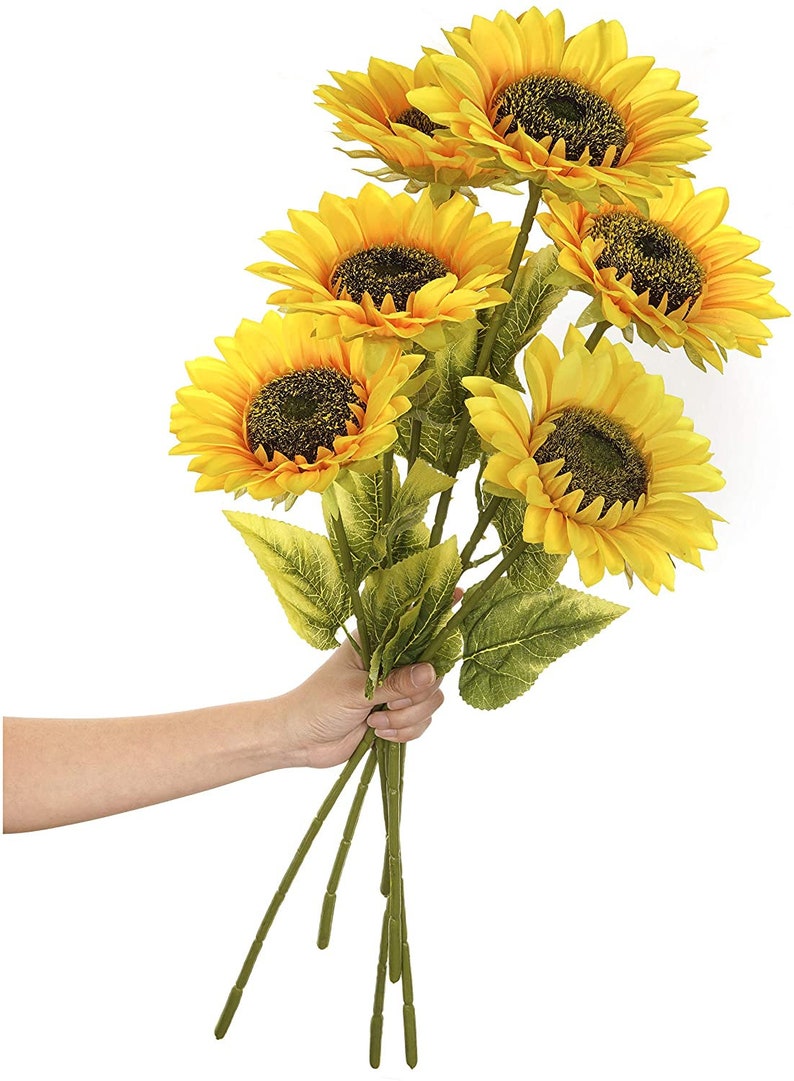 6PCS Large Sunflowers Artificial Flowers Long Stems Fake Silk Etsy