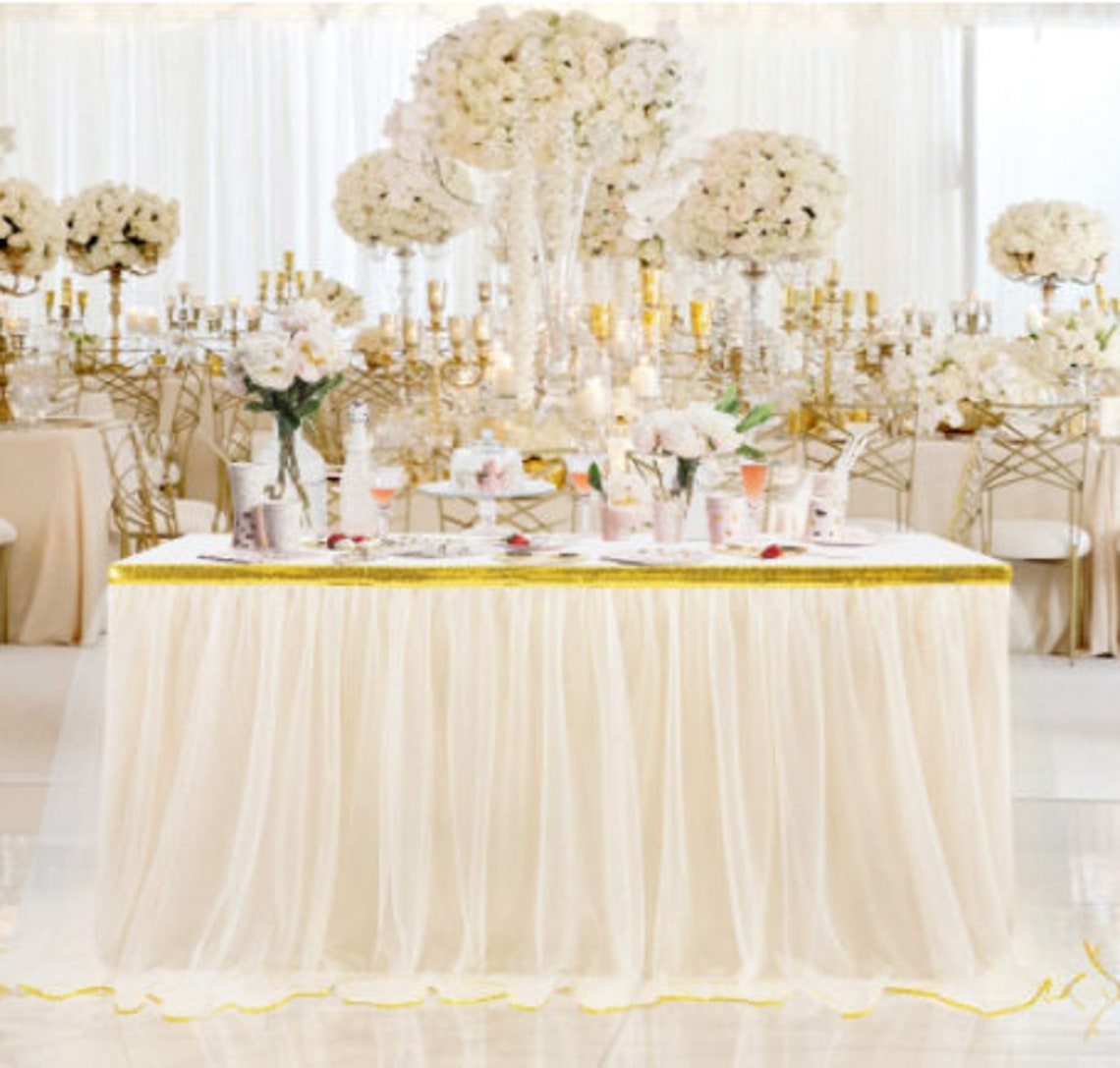 Tulle table skirt with gold sequins table skirt for bridal Etsy