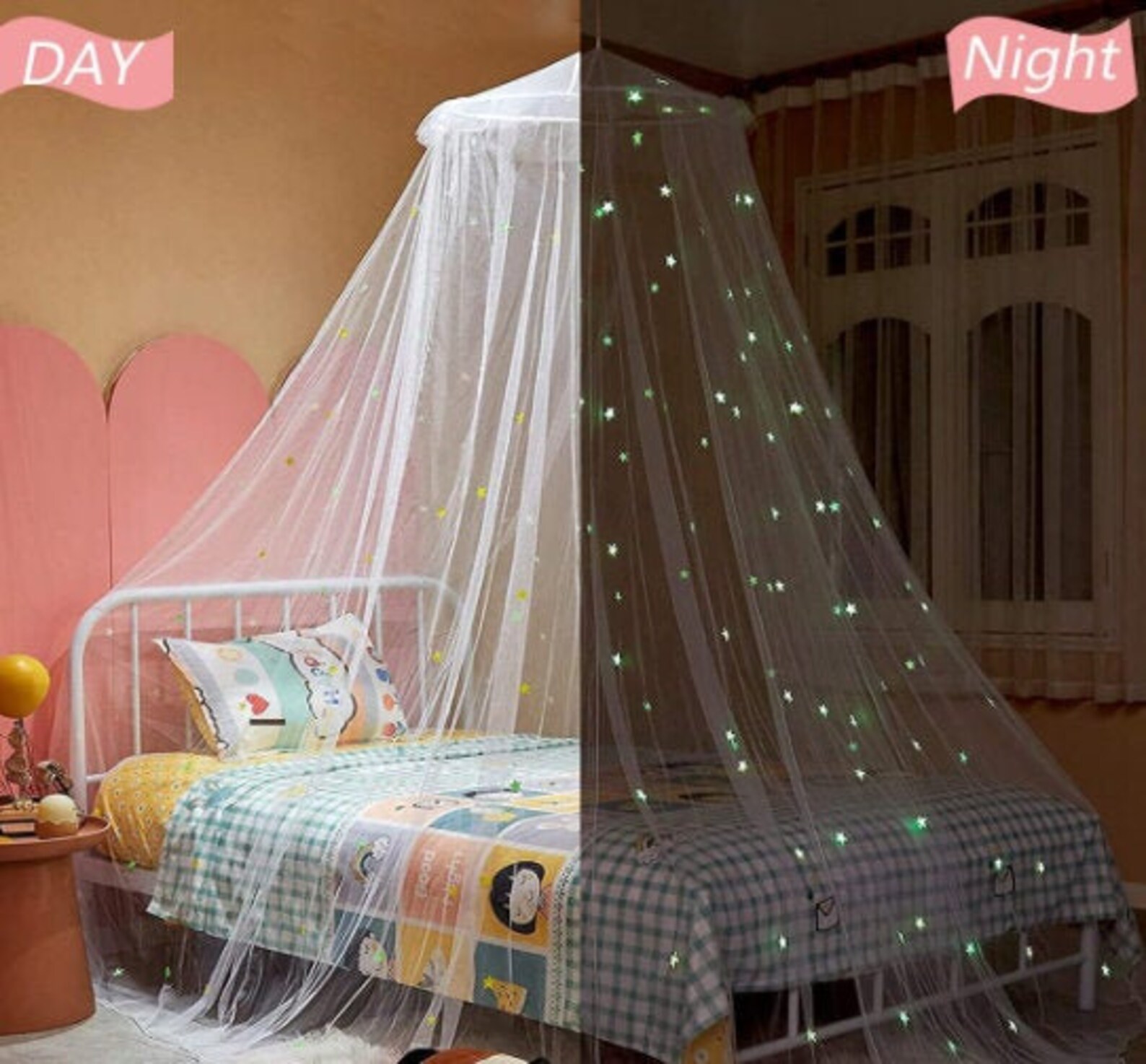Bed Canopy With Fluorescent Stars Glow in Dark for | Etsy