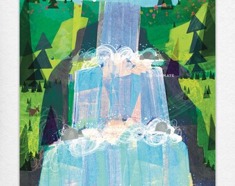 Waterfall Illustration *SIGNED* (7x11" Poster Print)