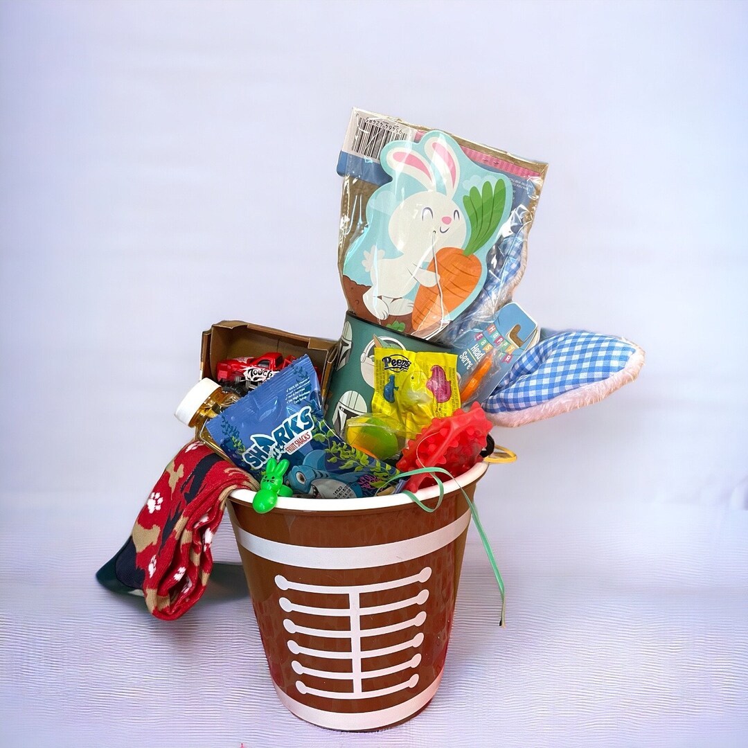 Football Easter Basket Prefilled Bucket Plastic Gift Boys Socks Ball