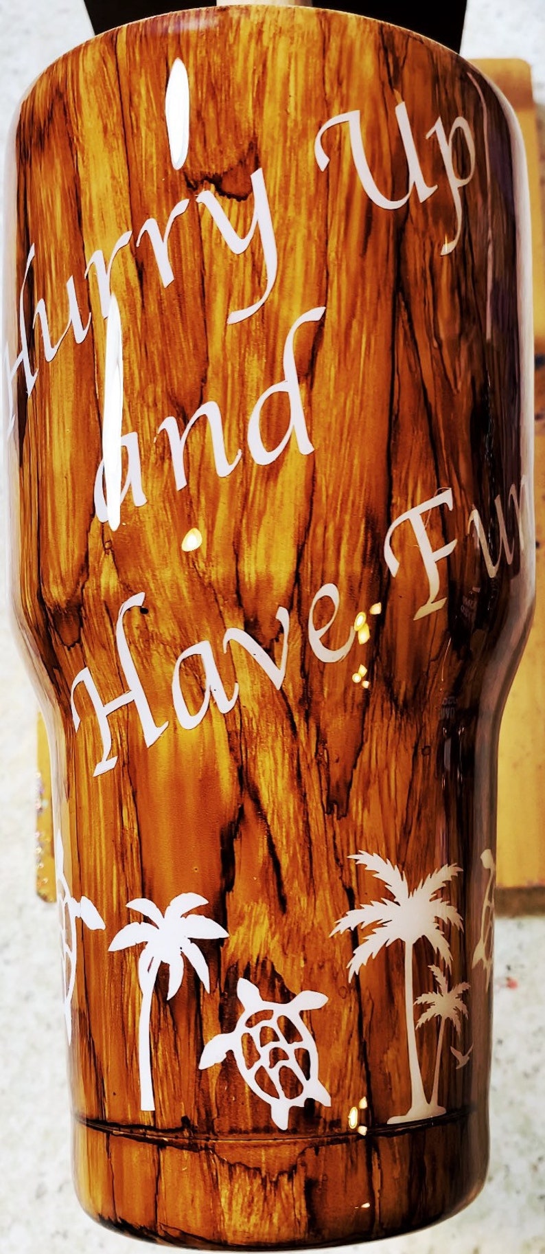 Wood Grain Tumbler With Splash Proof Lid and Straw. Natural. Etsy