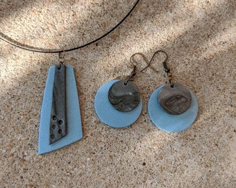 Polymer clay earrings and necklace. Unique and elegant set.