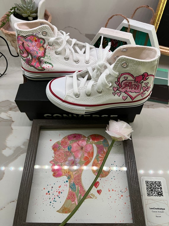 Hand Painted Custom Personalized Converse. Barbie Custom Shoes. Pink Barbie Movie Custom Name Shoes. Etsy