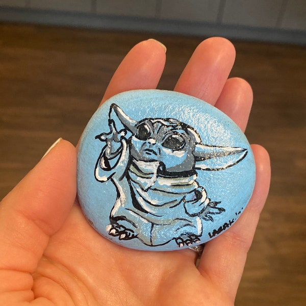 Hand painted rock - handpainted character on a natural river rock