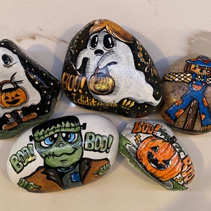 Ready to ship-Halloween rocks - hand painted natural river rocks - unique original designs by me!