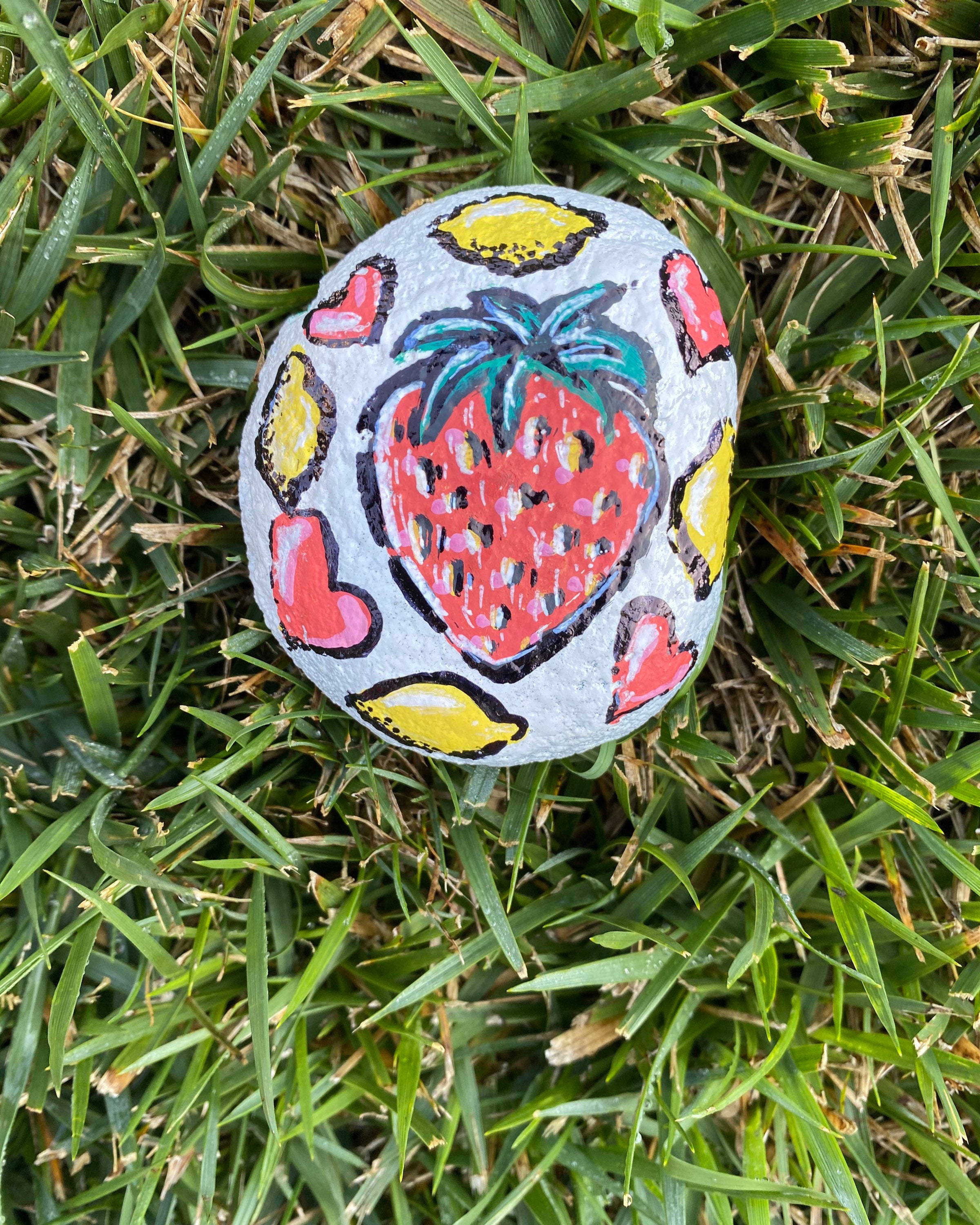 Strawberry and grapes handpainted rock
