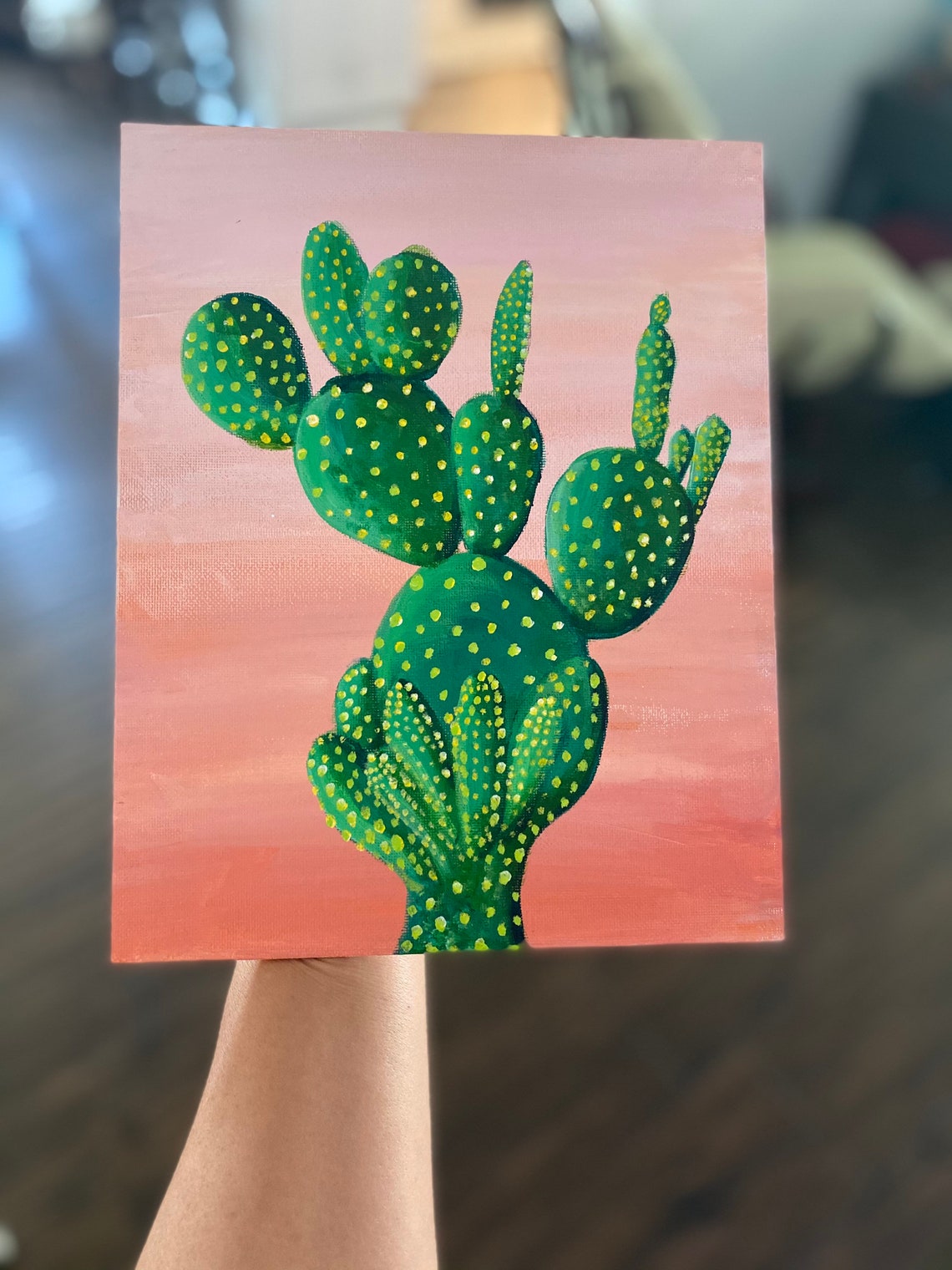 Cactus Acrylic Painting on a Canvas 8 by 10. Cactus Series. Acrylic