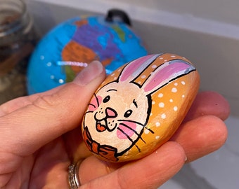 Hand painted Bunny rock, acrylic painting on a rock, Easter basket idea, Easter gift idea, unique gift