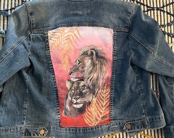 Denim jacket with lion on back deals
