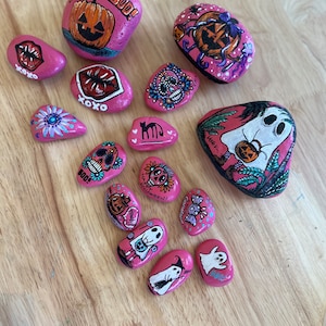 Ready to ship-Halloween rocks - hand painted natural river rocks - unique original designs by me!