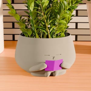 Cozy Little Guy Reading Book Planter | Cute Planter For Book Lover Gift  | Reading Gift | Cute Home Office Decor Indoor 3D Printed Planter