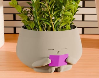 Cozy Little Guy Reading Book Planter | Cute Planter For Book Lover Gift  | Reading Gift | Cute Home Office Decor Indoor 3D Printed Planter