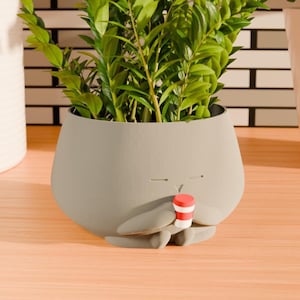 Cozy Little Guy Drinking Coffee Planter | Cute Coffee Cup Planter Gift | Coffee Mug Planter | Teacup Planter | Bubble Tea Planter