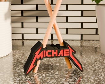 Personalized Metal Band Style Drumstick Display | Personalized Gift for Musician | Gift for Drummer | Drum Stick Stand | Drums Gift