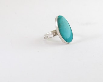 Handmade Sterling Silver Turquoise Ring with Ornate Embellished Band – Statement Ring
