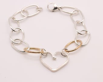 Heart Link Charm Bracelet - Handcrafted with Love in Gold and Sterling Silver