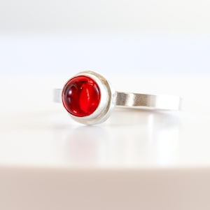 Sterling Silver Square Band Ring with Antique Red Glass Accent