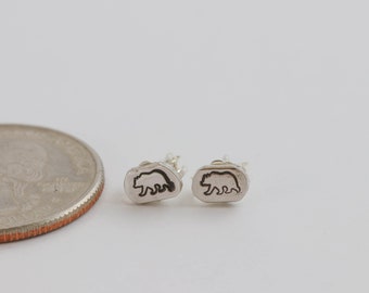 Sterling Silver Post Earrings With Stamped Bear Design