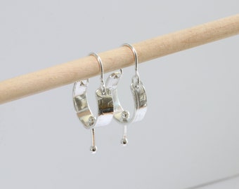 Minimalist Sterling Silver Hoop Earrings with Hanging Ball Charm