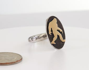 Sasquatch, Bigfoot, Sterling Silver, Brass Ring, Handmade Cryptid Jewelry, Mythical Forest Gift for Him