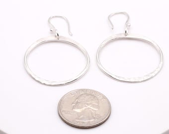 Handmade Sterling Silver Hoop Earrings, Textured Large Silver Hoops, Lightweight Artisan Jewelry