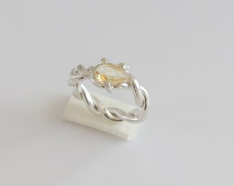 Handmade Silver Ring with Teardrop Citrine Stone - Unique Twisted Design
