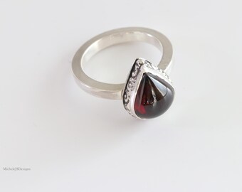 Sterling Silver Garnet Ring Handmade Red Gemstone Bezel Statement Ring Size 8
