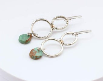 Turquoise Teardrop Earrings - Sterling Silver And 14 carat gold accent dots