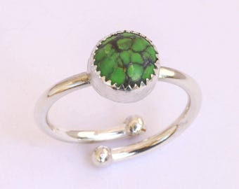 Green Turquoise Ring Sterling Silver Adjustable Handmade Bezel Statement Ring Size 7–8.5