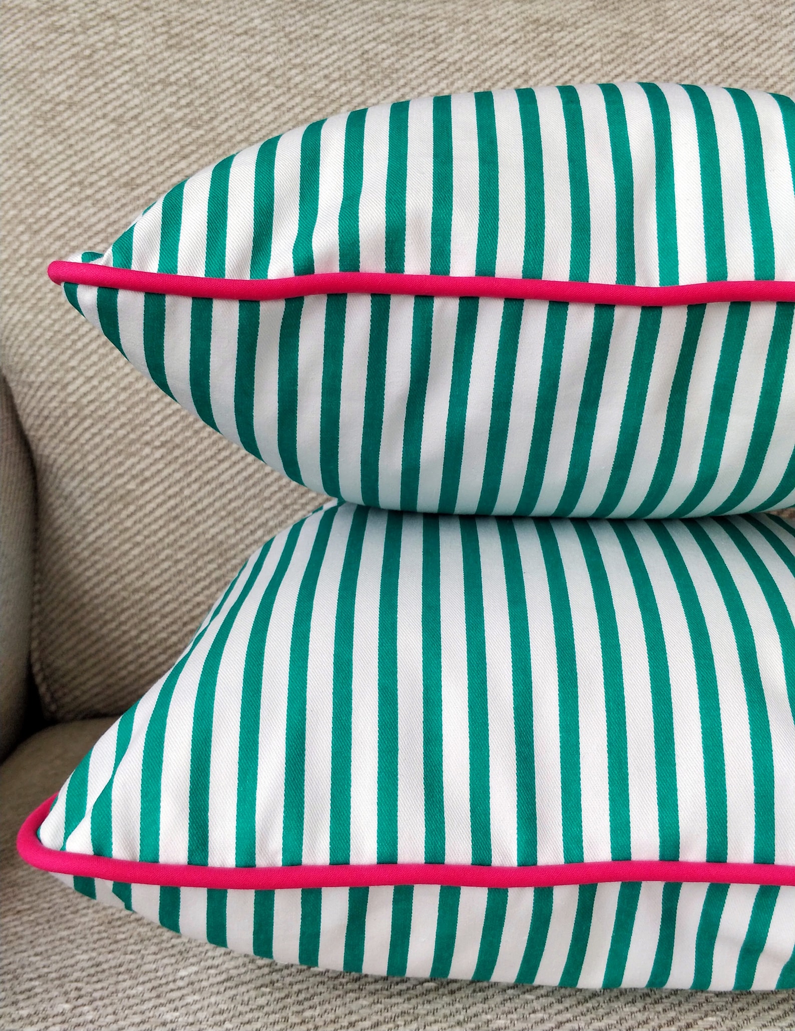 Picnic Stripe & Contrast Piping Cushions Piping Linen Etsy