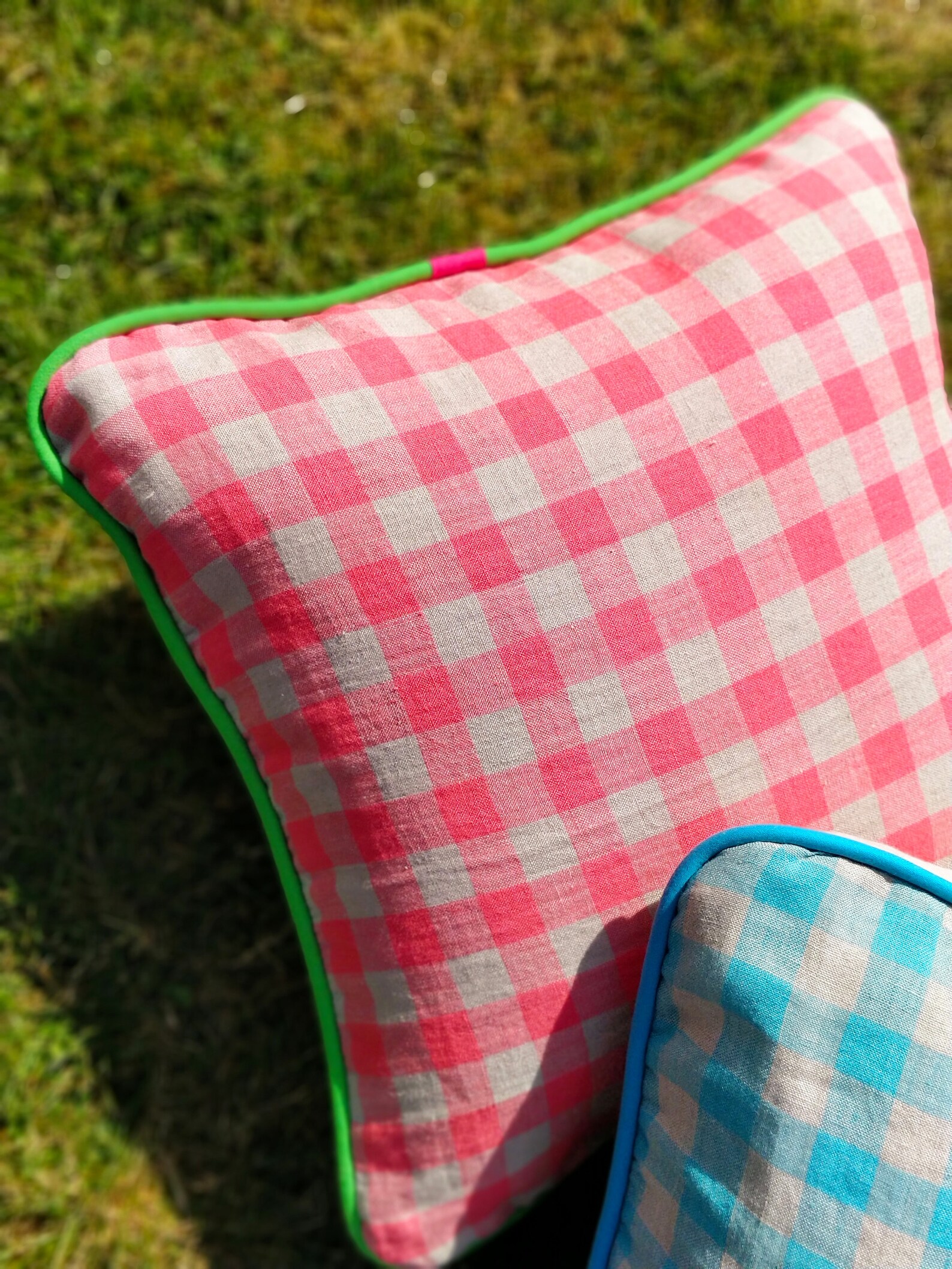 Bright Gingham & Contrast Piping Cushions Piping Linen Etsy