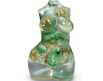 Mini curvy Goddess Sculpture | Floral Body Positive Figurine | Feminine Energy Decor with Gold Flakes